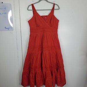 Coldwater Creek Midi Dress Tiered Red Surplice Babydoll Y2K Cottage Womens M